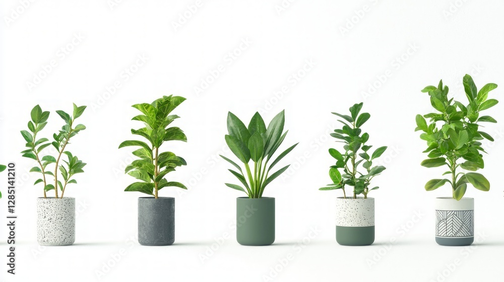 Fototapeta premium Stylish Indoor Plants in Modern Pots Home Decor Greenery Foliage Houseplants