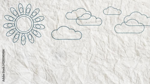Videophone with clouds and sun. Light background contour drawing