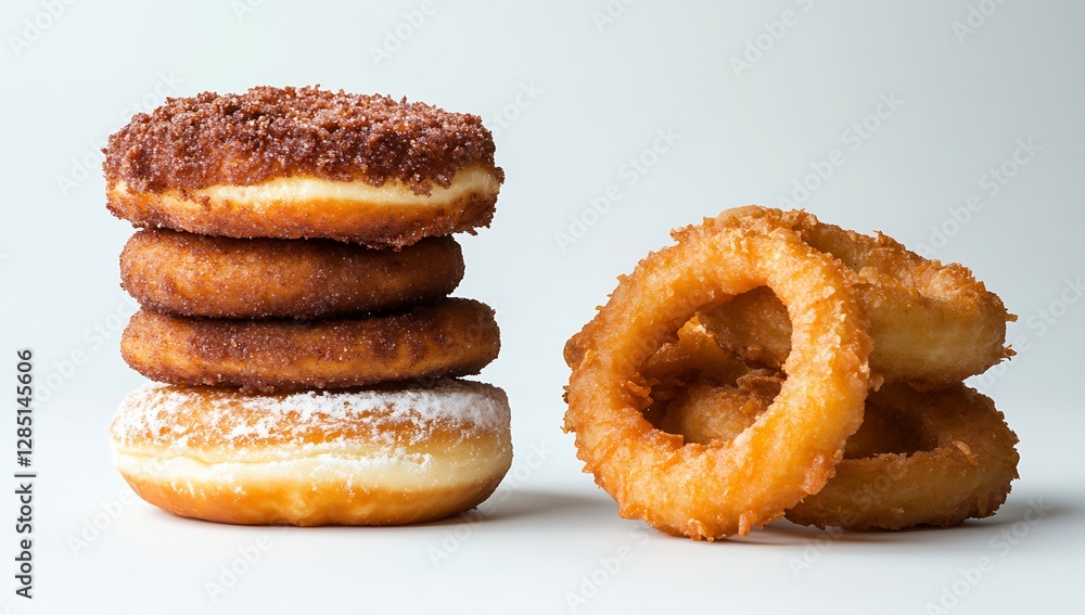 Savory blend of chocolate and sugar-coated donuts arranged for culinary delight : Generative AI Savory blend of chocolate and sugar-coated donuts arranged for culinary delight : Generative AI