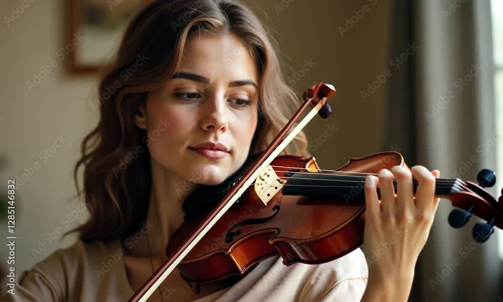 Talented Female Violinist Performing with Passion Talented Female Violinist Performing with Passion