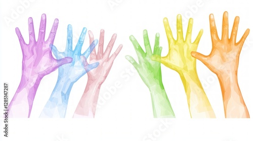 Unity  Diversity  Teamwork  Colorful Hands Reaching Up