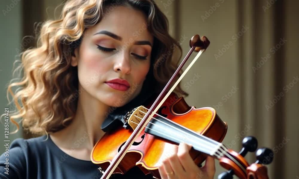 Talented Female Violinist Performing with Passion Talented Female Violinist Performing with Passion
