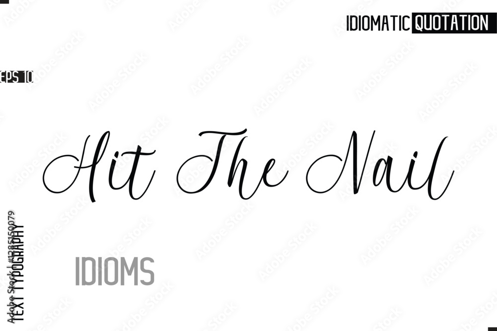 Typography Quote Vector Calligraphy Text Idiom Phrase Hit The Nail. Typography Quote Vector Calligraphy Text Idiom Phrase Hit The Nail.