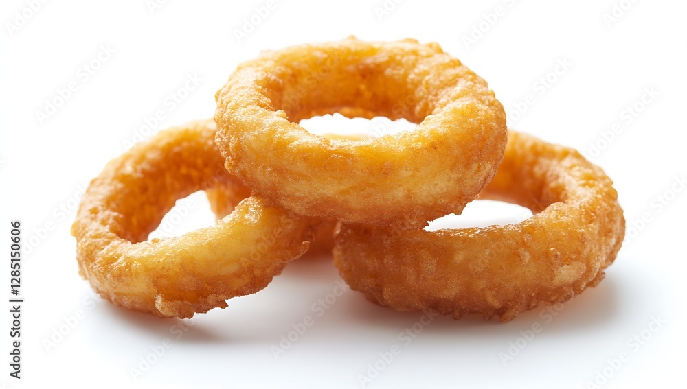 Three crispy onion rings showing their delightful golden-brown crunchy surface : Generative AI Three crispy onion rings showing their delightful golden-brown crunchy surface : Generative AI