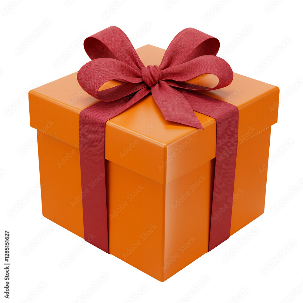 Obraz premium Orange Gift Box with Burgundy Ribbon 3D Render Transparent Background