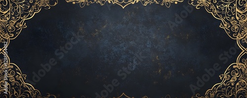 Decorative ornate gold frame on dark blue mottled background