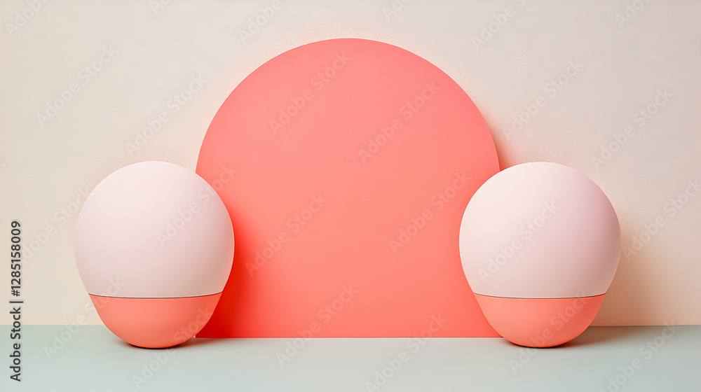 Creative still life arrangement of minimalist shapes modern interior photography soft colors side view artistic concept Creative still life arrangement of minimalist shapes modern interior photography soft colors side view artistic concept