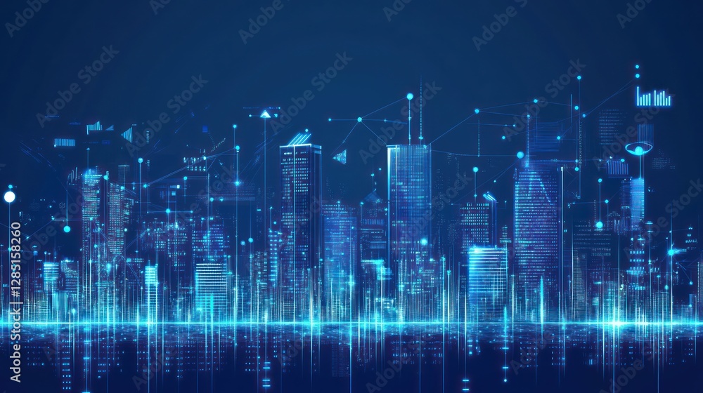 Fototapeta premium Futuristic Smart Cityscape: Digital Metropolis at Night