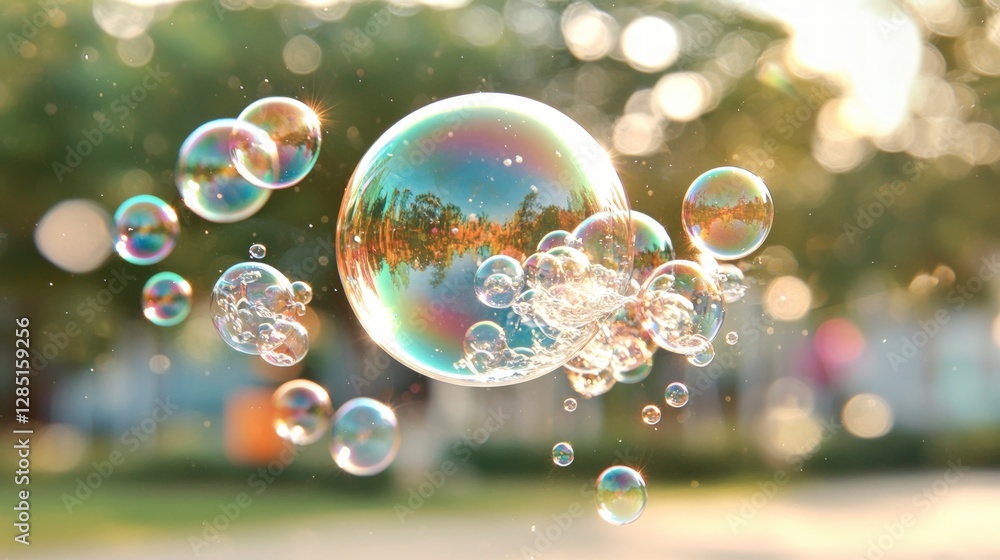 Sparkling Rainbow Soap Bubbles Outdoor Nature Summer Sparkling Rainbow Soap Bubbles Outdoor Nature Summer
