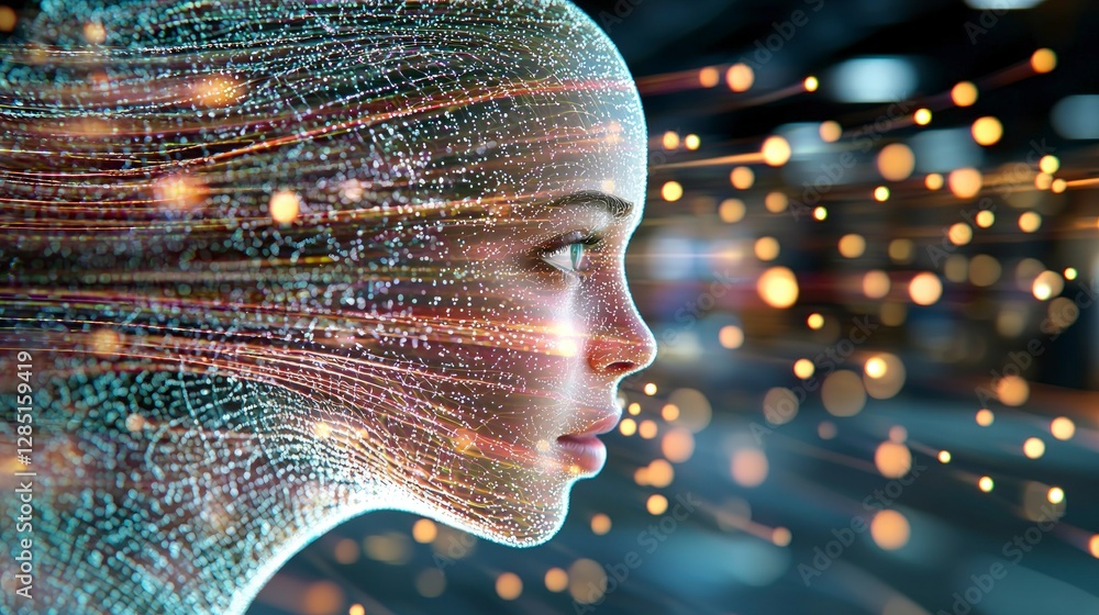 custom made wallpaper toronto digitalAI Portrait Futuristic Woman Digital Art Neon Lights Data Streams Technology Concept