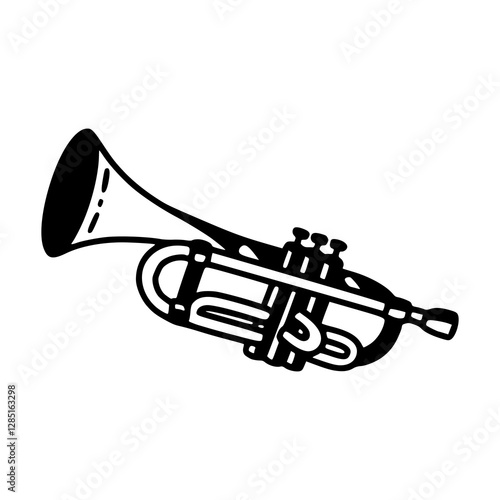 a black and white drawing of a gold trumpet isolated on white