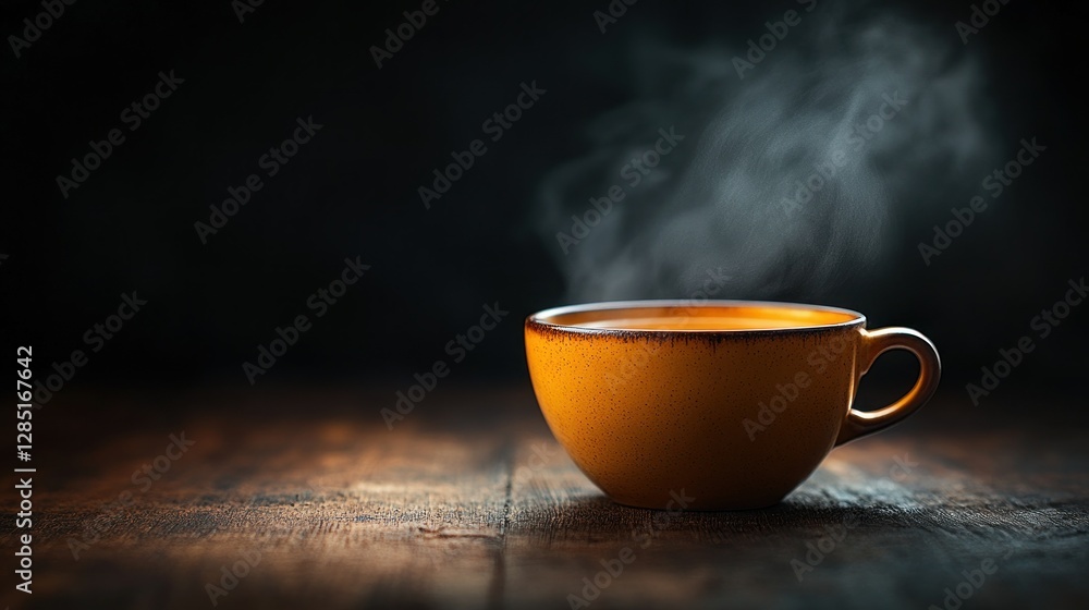 Steaming Hot Cup of Tea on Wooden Table Steaming Hot Cup of Tea on Wooden Table