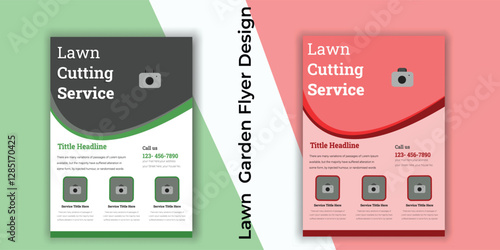Flyer design template for lawn and gardening services. Design of a poster leaflet for gardening and tree services. Template for lawnmower flyers