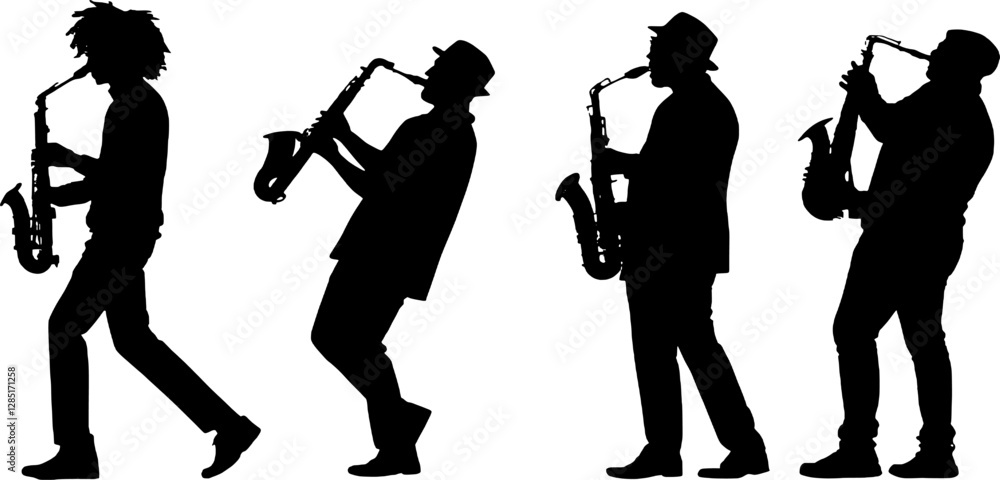 Αυτοκόλλητο The image captures a silhouette of a man passionately playing the saxophone