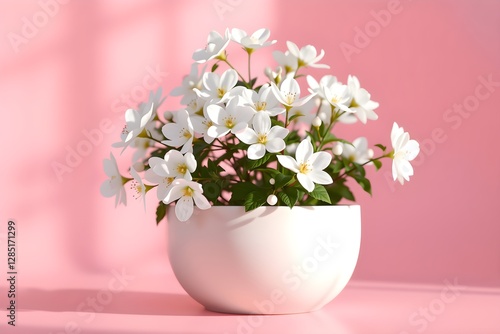 Wallpaper Mural Elegant white flowers in a minimalist ceramic pot, set on a dreamy pastel pink background Torontodigital.ca