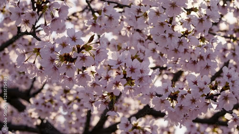 A serene video captures cherry blossoms in soft focus, with sunlight filtering through. Shot from a low angle, creating a dreamy, tranquil atmosphere. A serene video captures cherry blossoms in soft focus, with sunlight filtering through. Shot from a low angle, creating a dreamy, tranquil atmosphere.