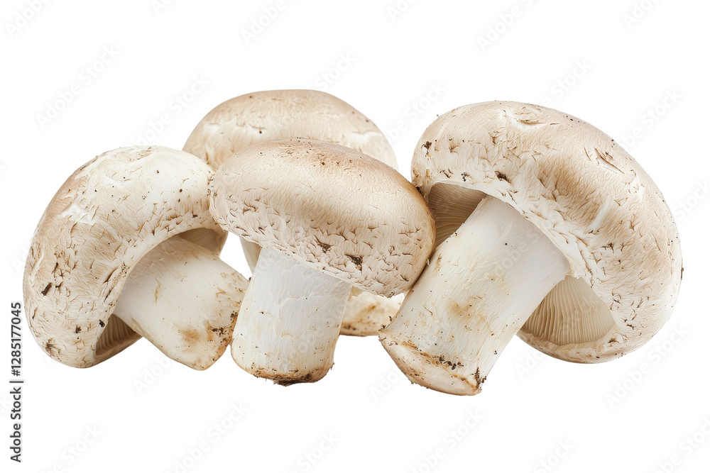 Fresh White Button Mushrooms Group on White Background for Culinary Use Fresh White Button Mushrooms Group on White Background for Culinary Use