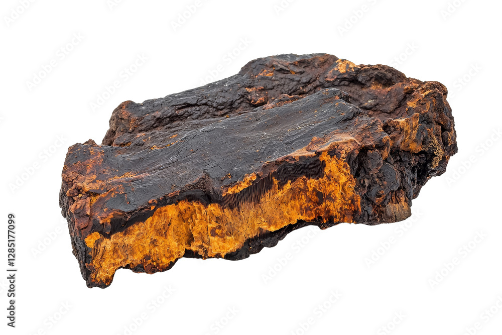 Fototapeta premium Chaga Mushroom Piece on White Background for Natural Health Use