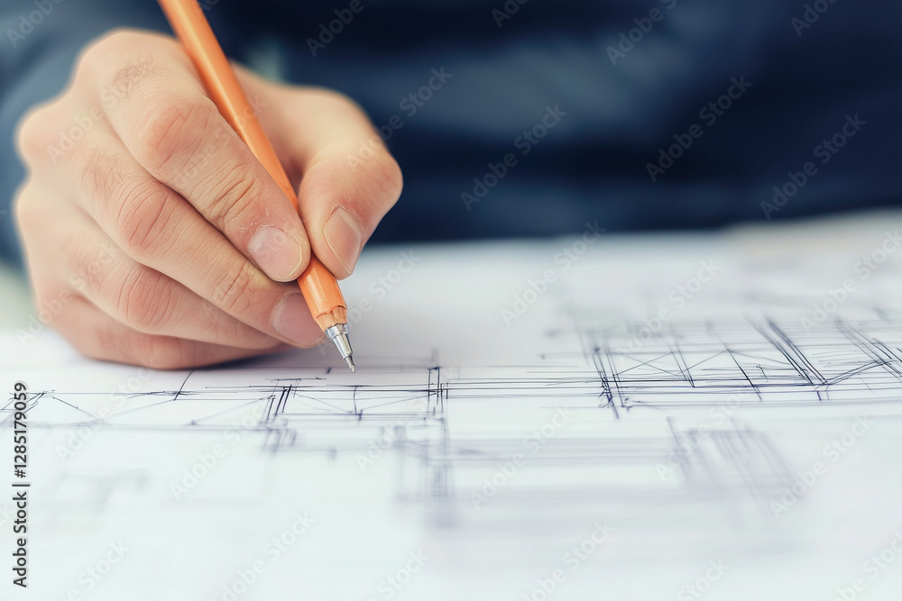 hand sketching detailed blueprint with pencil, showcasing creativity and precision hand sketching detailed blueprint with pencil, showcasing creativity and precision