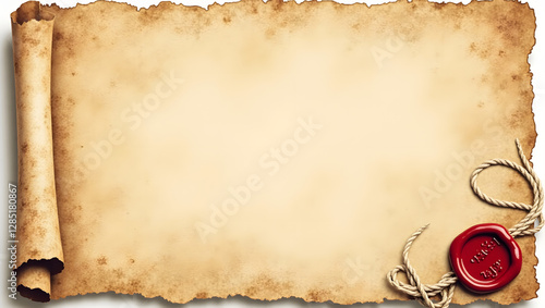 An antique parchment scroll with a red wax seal, tied with string, evoking historical elegance.