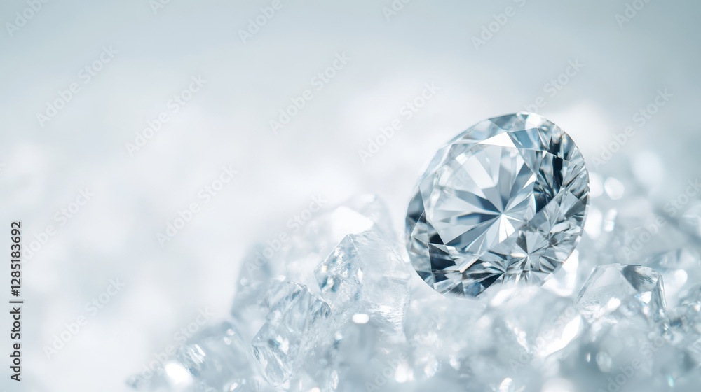 Sparkling Diamond on Glittering Crystals in Soft Light Background Sparkling Diamond on Glittering Crystals in Soft Light Background