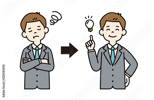 困ったを安心に変える、若いビジネスマンのベクターイラスト素材＿線幅の編集可能＿カラー