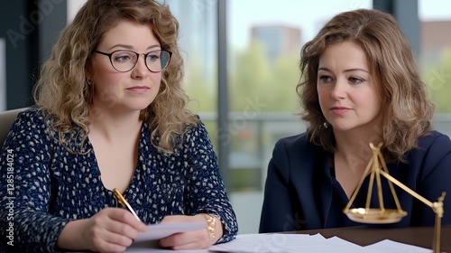 Two Professional Women in a Law Office Discussing Legal Matters