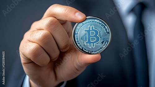 Hand Holding Bitcoin Coin with Cryptocurrency Symbol in Focus