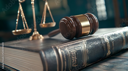 Legal concepts with gavel and scales on old law book