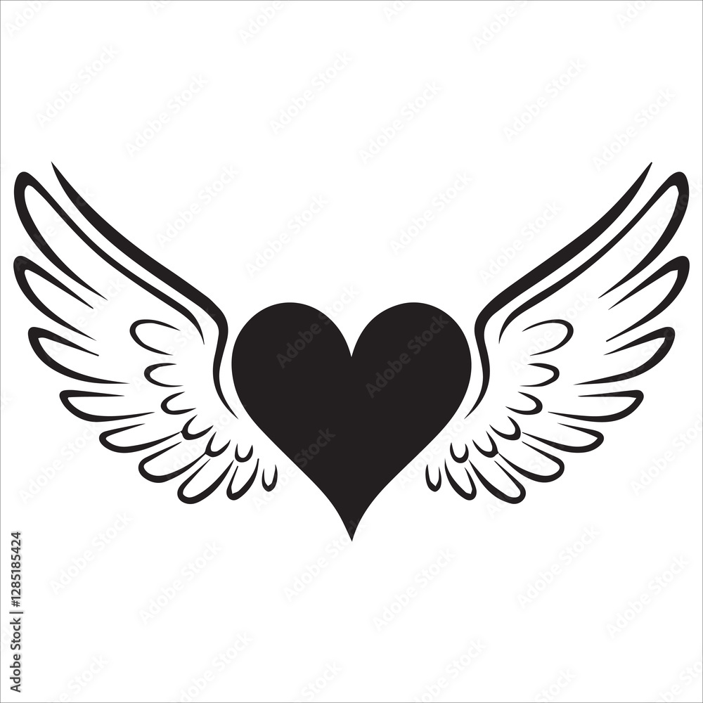 Smiling Heart with Wings Vector, Cute winged heart with a smiling face. Smiling Heart with Wings Vector, Cute winged heart with a smiling face.