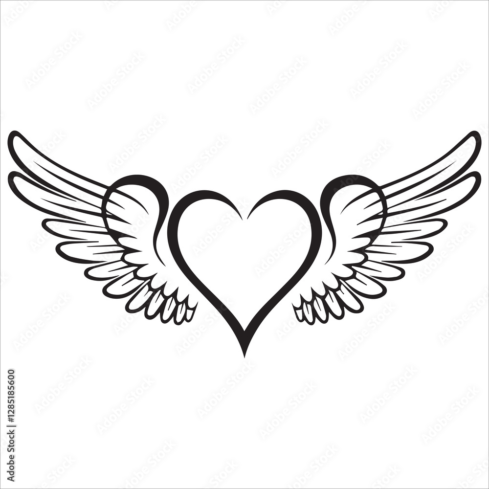 Smiling Heart with Wings Vector, Cute winged heart with a smiling face. Smiling Heart with Wings Vector, Cute winged heart with a smiling face.