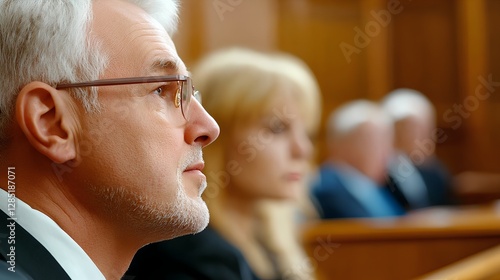 Intense Focus in Courtroom During Legal Proceedings and Trial