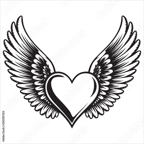 Smiling Heart with Wings Vector, Cute winged heart with a smiling face.