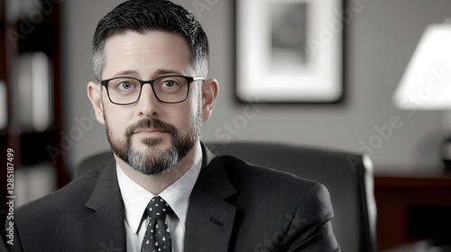 Professional man in suit with glasses seated in office setting