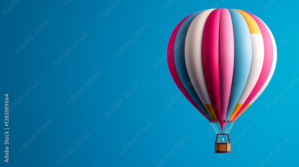 Fototapeta premium Colorful Hot Air Balloon Ascending Against Azure Sky Background Illustration for Travel and Celebration
