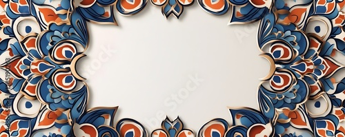 Intricate floral patterns frame a central white space elegantly