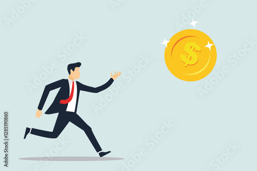 Chasing high performance active mutual fund, buying rising star stock or funds, catch or grab hot ETFs concept, businessman investor run chasing try to catch high performance attractive dollar coin