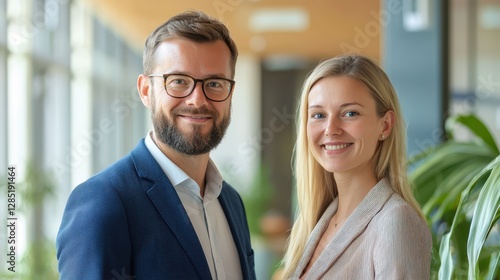 Professional Smiling Business Partners in Modern Office Setting