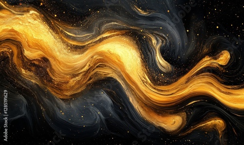 Golden flames swirling on a black background, creating a dynamic and powerful composition, Generative AI
