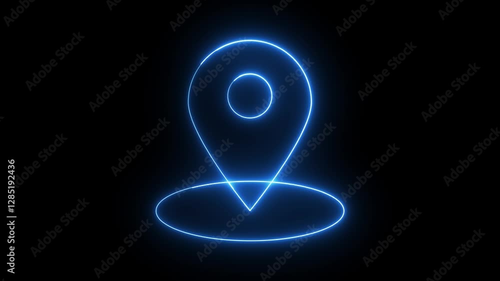 location icon animation neon glowing blue color searching place address signal map travel track circle sign symbol on black background location icon animation neon glowing blue color searching place address signal map travel track circle sign symbol on black background