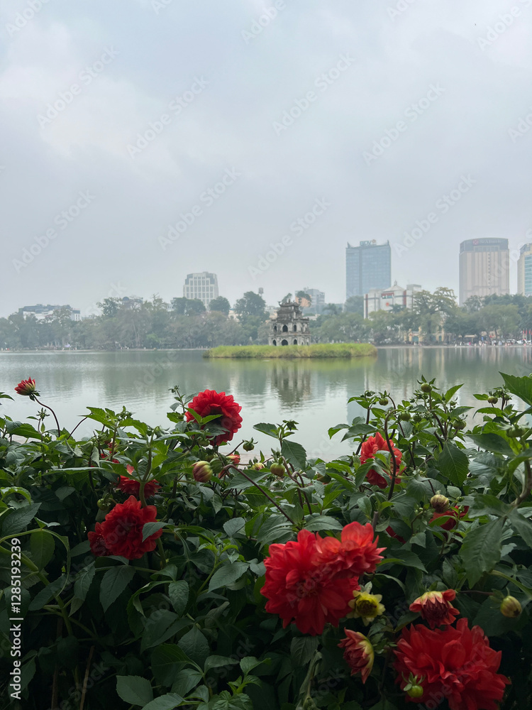 Turtle tower at Hoan Kiem Lake in Hanoi