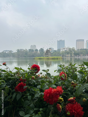 Obraz na płótnie Turtle tower at Hoan Kiem Lake in Hanoi w salonie
