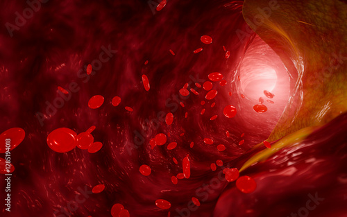 Hyperlipidemia or arteriosclerosis. Blocked artery concept and human blood vessel as a disease with cholesterol fat buildup clogging. Clogged arteries, Cholesterol plaque in the artery. 3D Rendering