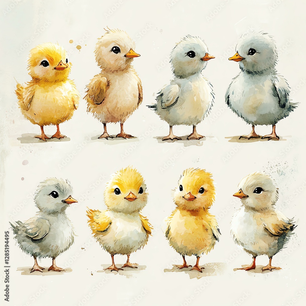 Naklejka premium Fancy Animals Cute and colorful baby chicks illustration.