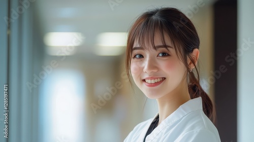 Free Download Smiling Female Medical Professional in White Lab Coat with Confidence - GFXLoad