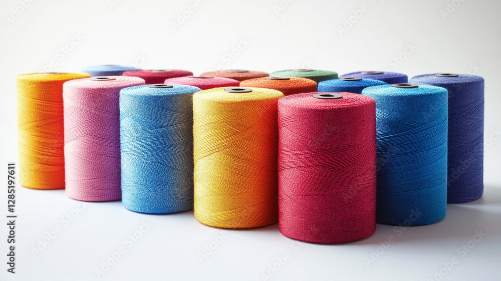A pile of multicolored spools of sewing thread A pile of multicolored spools of sewing thread