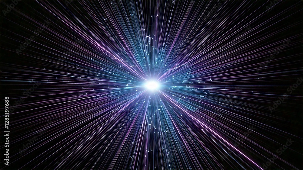 Fototapeta premium 放射状 魔法のようなキラキラ 宇宙風サンバースト 青紫 ピンク 赤 近未来の雰囲気 背景素材 16:9サイズ AI生成素材