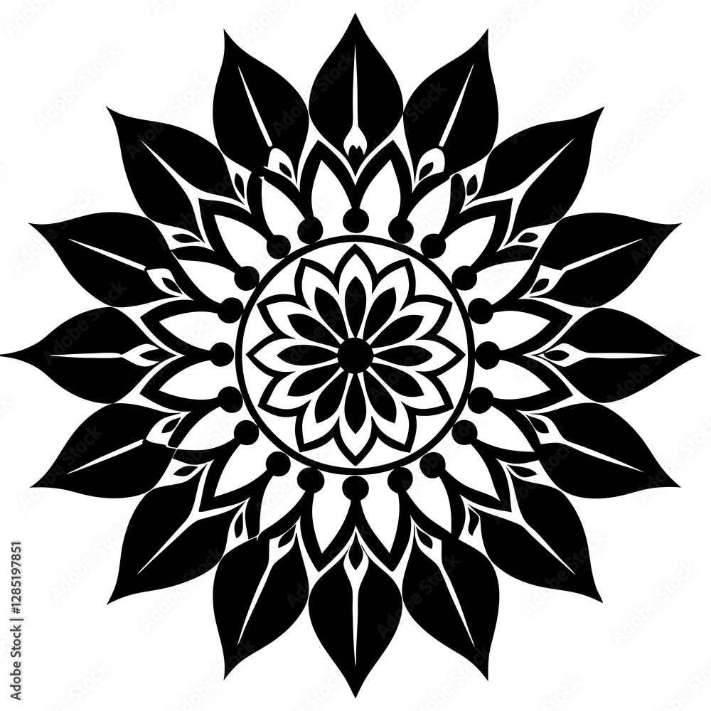 Fototapeta premium Floral mandala pattern silhouette vector illustration 