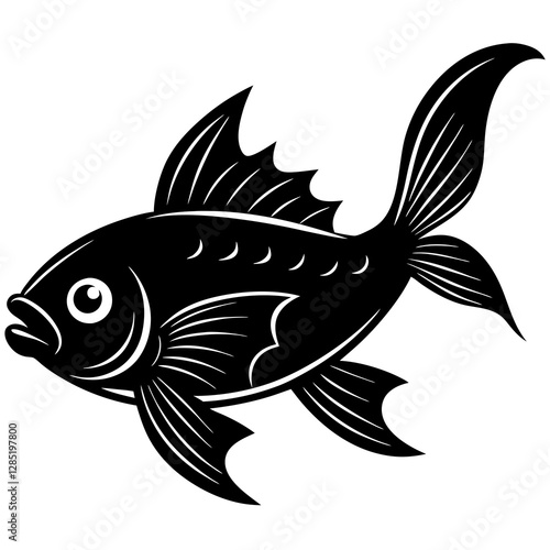 Fish with fins outstretched silhouette vector illustration   