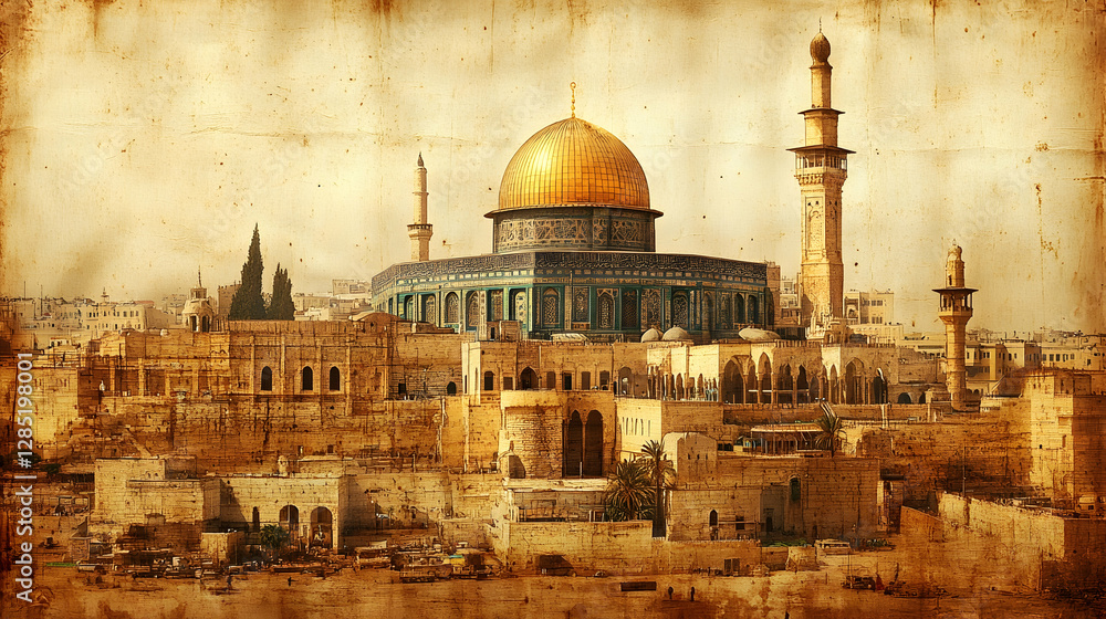 Obraz premium Jerusalem's Dome of the Rock, Vintage View